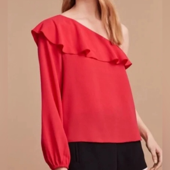 Small Coral One-shoulder Blouse (Size Small). - Picture 1 of 4
